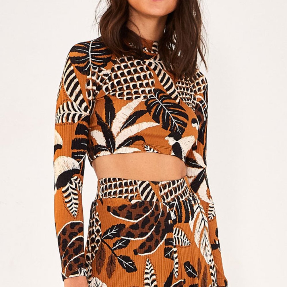 Anthropologie FarmRio Tropical Crop Top Turtleneck